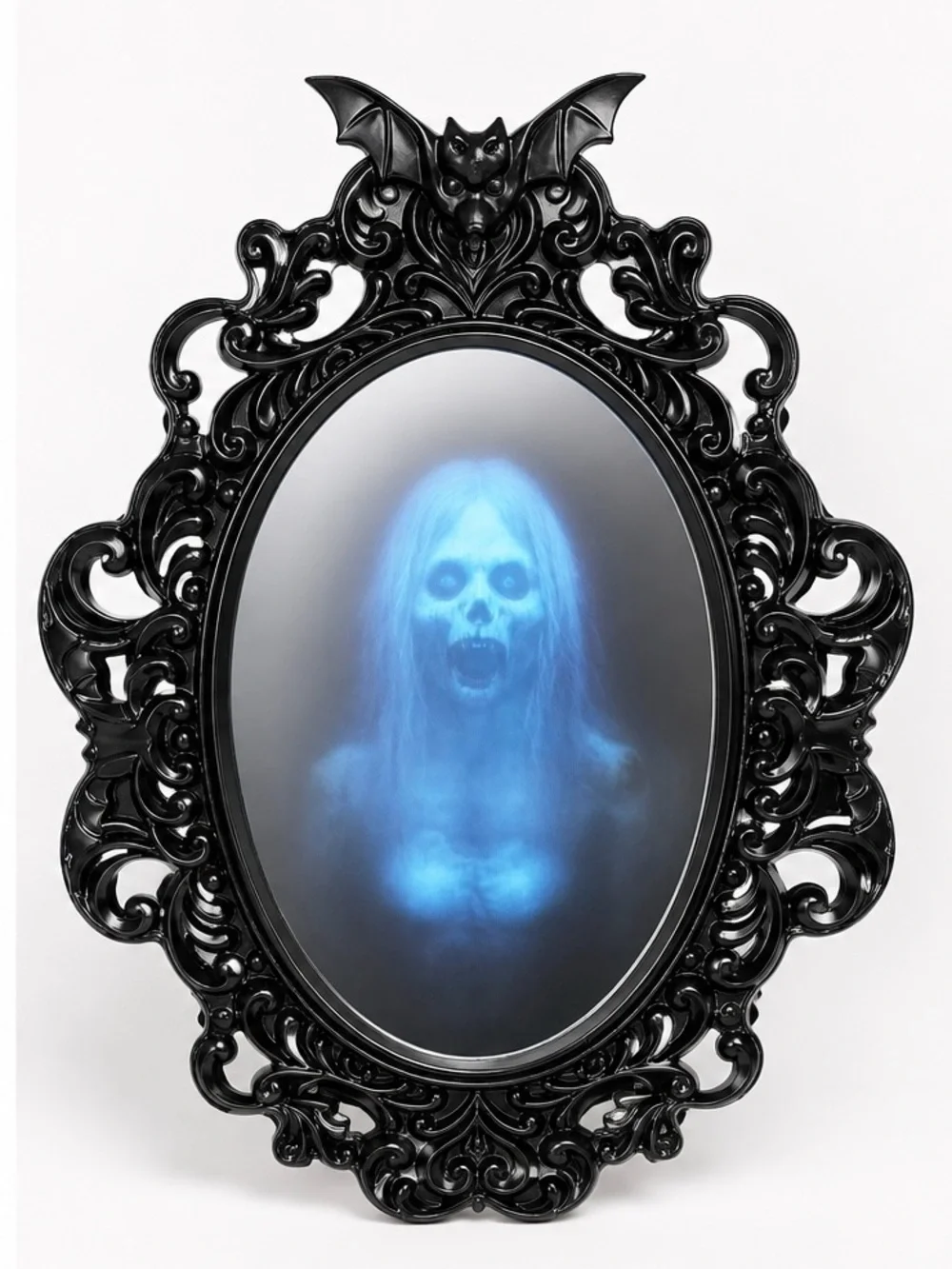 Gothic Bat-Top Spooky Mirror with Blue Ghost Illusion, Viral Haunted Mirror